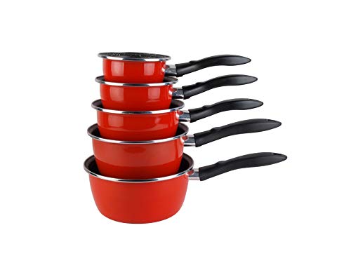 VITRINOR Lot de 5 casseroles émail Rouge Induction Intérieur façon Pierre
