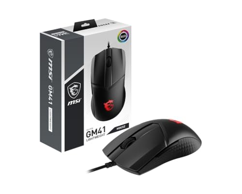 MSI Clutch GM41 Lightweight - Ratón Gaming (16000 dpi, RGB, 6 Botones, 2m FriXionFree Cable Trenzado, Diseño Simétrico) Negro