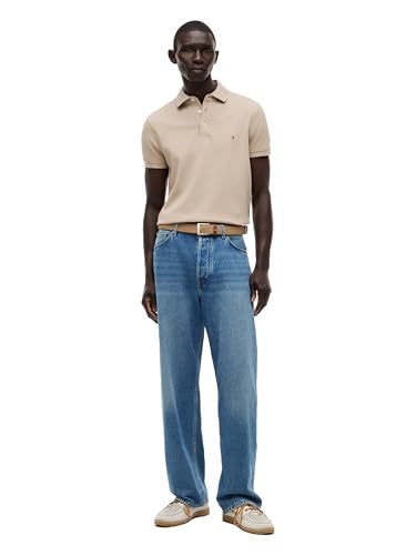 Image of Tommy Hilfiger Men's Short Sleeve Polo Shirts in Slim Fit with Stretch and Organic Pique Cotton