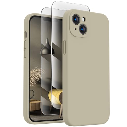 Image of FireNova Designed for iPhone 14 Case, Silicone Upgraded [Camera Protection] Phone Case, Soft Anti-Scratch Microfiber Lining Inside, 6.1 inch, Khaki