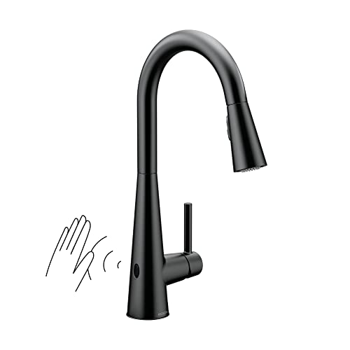 Moen Sleek Matte Black Motionsense Wave Sensor Touchless One-Handle High Arc Pulldown Modern Kitchen Faucet Featuring Power Clean, 7864EWBL