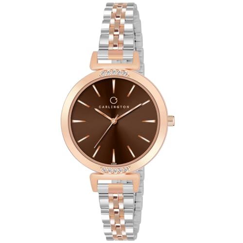 Carlington Iconic Analog Watch for Women - CT 2034, Two Tone Brown - Image 2