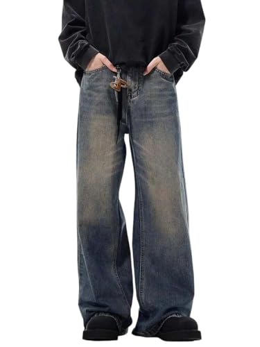 Image of KOTTY Baggy-Fit Denim: Men Zip Fly Washed Cotton Spandex Lightweight Durable Everyday Streetwear Baggy Fit Jeans
