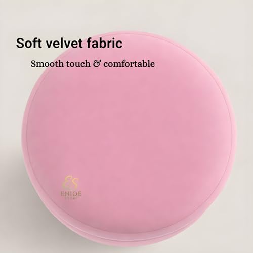 Image of Luxury Velvet Ottoman Stool | Modern Round Footrest with Gold Accent | Stylish Living Room & Bedroom Ottoman Baby Pink