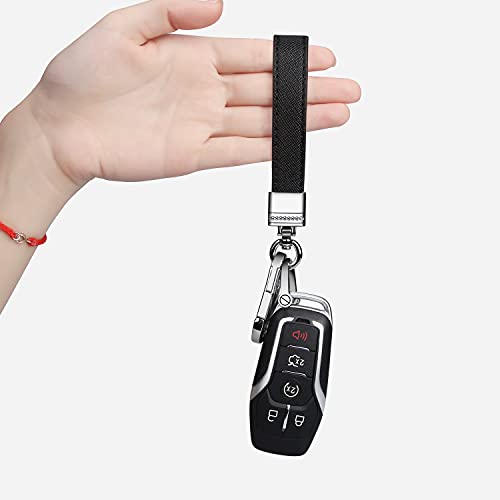 Qbuc Genuine Leather Car Keychain,Universal Heavy Duty Metal Key Chain Accessories,Car Fob Key Keychain Holder With 360 Degree Rotatable Snap Swivel And Anti-Lost D-Ring For Men Women（Black） #TOP5