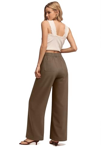 NIMIN Wide Straight Leg Trousers Pants for Women High Waisted Business Casual Work Slacks Dessy Dress Pants Brown L - image 4