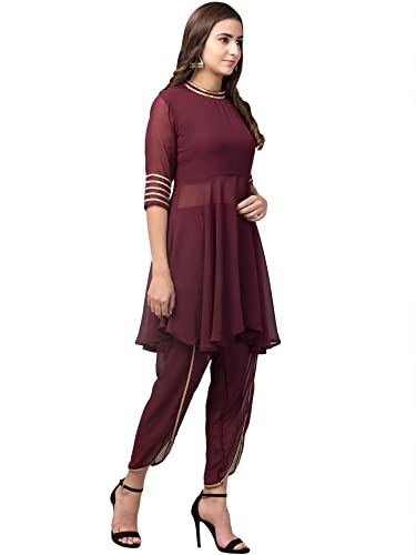 Image of Women's Georgette Regular Peplum Dhoti Salwar Set (Brown Color)