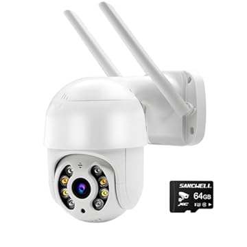 Camera de Segurança Wifi com 64G Cartão de Memória, Câmera Doméstica Inteligente de Visão Noturna Infravermelha Sem Fio, IP66 à Prova d'água e à Prova de Poeira, Chamada de Voz Bidirecional
