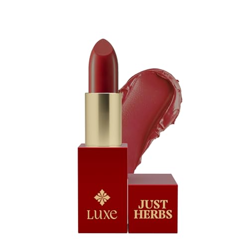 Just Herbs Luxe Satin Melt High Shine Lipstick | Luxury Makeup | Ayurvedic Formula | Long Lasting Shine | Ayurvedic Lipstick – 4 gm (04 EMPRESS MAROON)