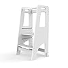 Toddler tower wooden toddler kitchen stool helper height adjustable kids kitchen step stool learning tower for bathroom and bedroom counter working natural bamboo white  urban country home decor