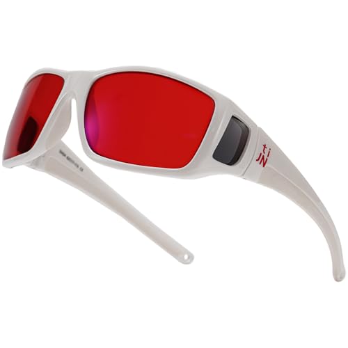 TIJN Sonia Sleep Glasses for Blue & Green Light Blocking,Red Lens with Dual AR Coating,Wraparound Frame for Gaming Screen 06. White Max Protect- Red Lens