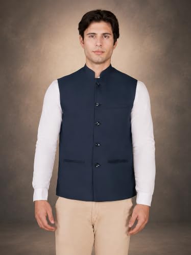 Image of Vastraa Fusion Bandi Modi Koti, Nehru Jacket for Men, Cotton Waistcoat for All Occasion: Diwali, Wedding, Ethnic, Office Party, Formal & casual Look