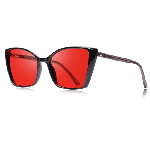 JFXQDR Women's Sleep Blue Light Blocking Glasses, Cat Eye Computer Gaming Glasses Anti Eyestrain & UV Glare (Red Lens Black Frame)