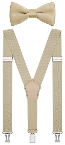 Image of Men's Boys' Bow Tie and Suspenders Set Y Shape Adjustable Elastic