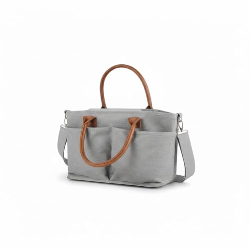 Bolsa de Mão Poliéster Cinza Multifuncional Alça Couro 14L