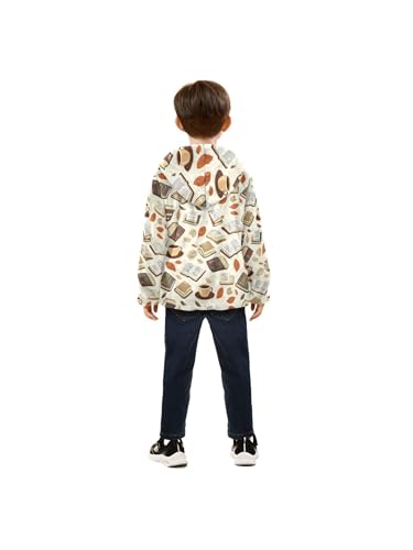 Books Leaves Coffee Girls Fleece Jacket Girls Fall Jacket Boys Coats Zip Up Hoodie Children Sherpa Warm Outerwear 2-10T4