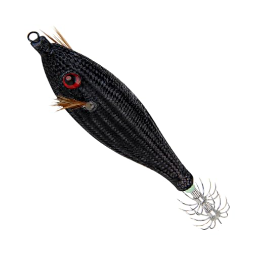 2 Pack Señuelo Calamar Fluorescente Nocturno (Negro/Gris) | Cebo Realista con Anzuelos Antifuga | Tejido Lino Resistente Salitre | Agua Salada - Herramienta Portátil para Pescar