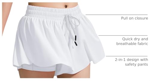 Image of BOOPH Girls Flowy Shorts Kids Athletic Butterfly Shorts with Pockets 2-in-1 | Running Tennis Sports Shorts for Girls 5-14 Years