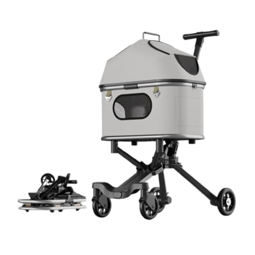 Cochecito para mascotas para perros y gatos pequeños, plegable con un clic, con toldo ajustable, ruedas de goma, cesta de almacenamiento y portavasos