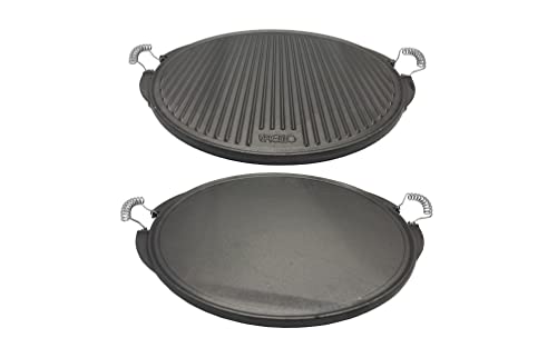 Plancha de hierro esmaltada, plancha de hierro fundidido doble cara, parrilla de hierro para barbacoas (Redondo, 43 cm)