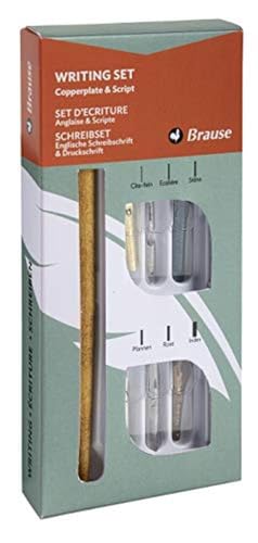 Brause 140B Kalligraphie-Set, ideal für englische Schreibschrift und Druckschrift , mit 1 Federhalter aus Holz, 1 Anleitung & 6 Schreibfedern, 1 Set