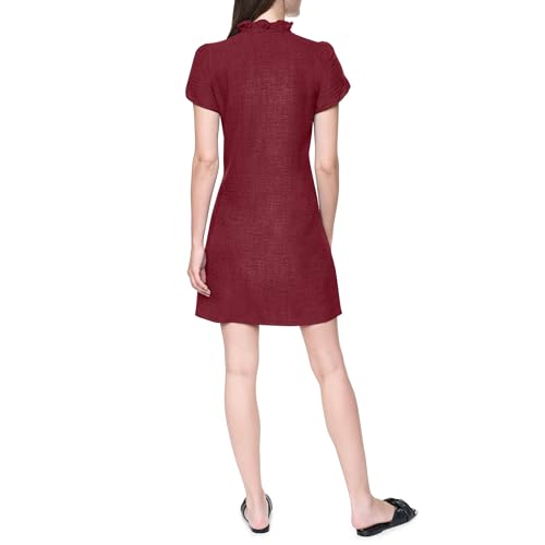 Image of DKNY Women's Front Tie Ruffle Neckline Trapeze Dress
