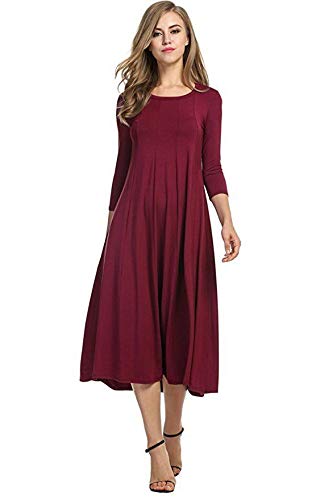 ColopWomens Ladies Plain Jersey Swing Dress Casual Long Sleeve Midi Dress  Skater UK Size