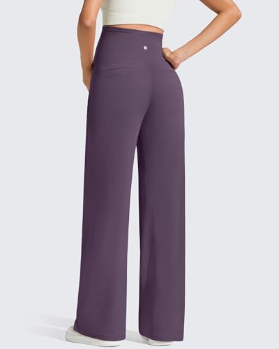 Image of G4Free BareFeel Maternity Pants Over the Belly Pregnancy Trousers for Work | High Waist Coverage,Two Side Pockets,Wide Leg Design,Soft Knit Fabric,for Dress Casual Yoga