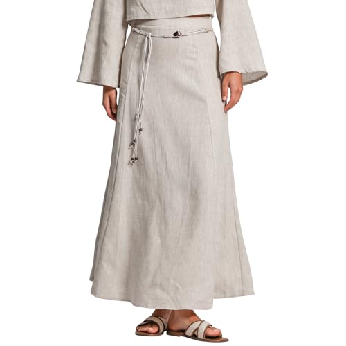 Multicolor Linen A-Line with Belt Skirt