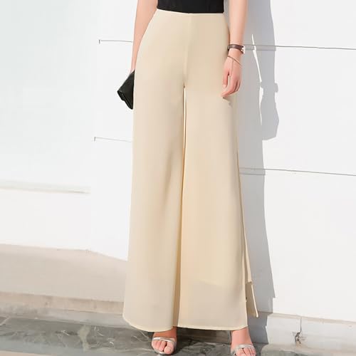 Women's Lightweight Chiffon High Elastic Waist Flowing Trousers Flared Straight Leg Women Wedding Capris Pants2