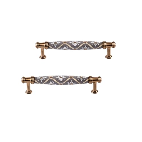 AHQKCRF 2 Pcs Ceramic Cabinet Drawers Handles Vintage Dresser Handles Unique Kitchen Cabinet Hardware 5 inch Holes Centers Closet Knobs Zinc Alloy Drawer Pulls for Bedroom Bathroom