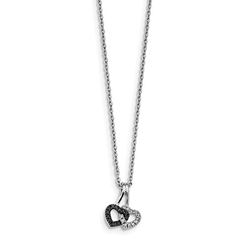 925 Sterling Silver Black and White Diamond Double Heart Pendant Gift for Valentine's Day