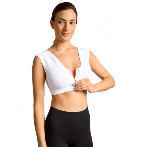 Image of Tommie Copper Shoulder Support Compression Bra with Front Zipper Closure Wireless Posture Corrector & Back Support Bra UPF 50