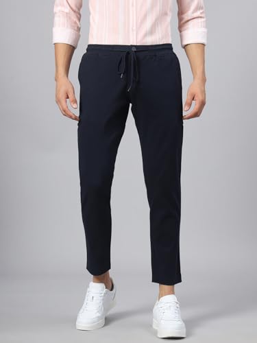 Image of Hubberholme Men's Tapered Fit Cotton Trousers, Ankle Length Elastic & Drawstring Waist Chinos