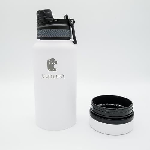 LIEBHUND ThermoBott - 700ml Trinkflasche Wasserflasche aus isoliertem Edelstahl Thermosflasche für Hunde mit Napf