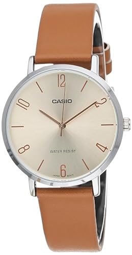 Casio LTP-VT01L-5B Women's Minimalistic Beige Dial Brown Leather Band Analog Watch