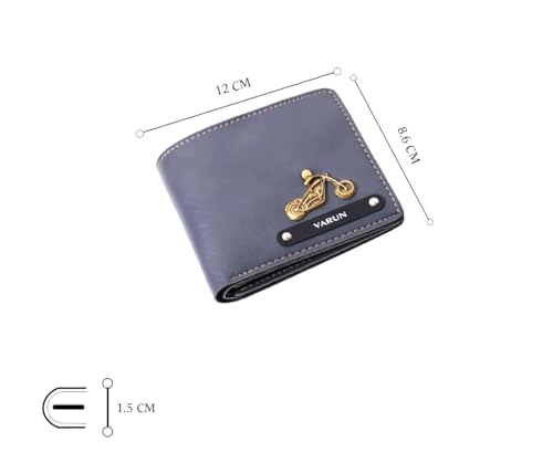 Image of Men's Personalized Wallet I Customized Slim Stylish Leather Purse With Name & Charm I Unique Birthday Anniversary Gift For Men Boy Love Husband Employees Clients (Grey) | Personalized Wallet