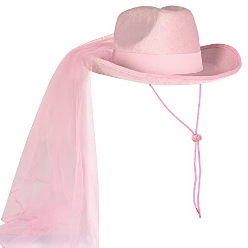 Beistle Bride’s Cowgirl Hat and Veil - Western Style, Novelty, for Bachelorette Parties, One Size (Pink)