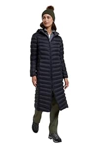 Mountain Warehouse Longue Veste matelassée Femmes Florence - Veste de Pluie Résistante à l'eau, Légère, 2 Poches Avant, Chaude - par Temps Humide, pour la Marche, Hiver Noir 42