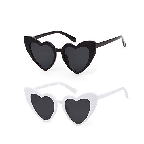 Love Heart Shaped Sunglasses Women Vintage Cat Eye Mod Style Retro Glasses (whiteblack, 53)