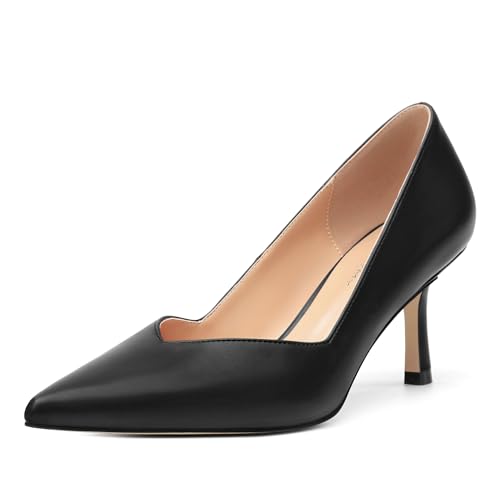 Image of Women Pointed Closed Toe 2.5 Inch Kitten Heel Slip On Pumps