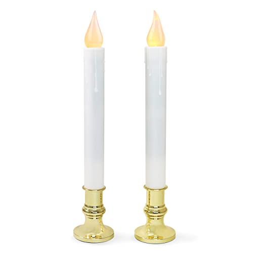 Image of FURORA LIGHTING White 9.9 inch LED Taper Candles w /Gold Holders, 2-Pack