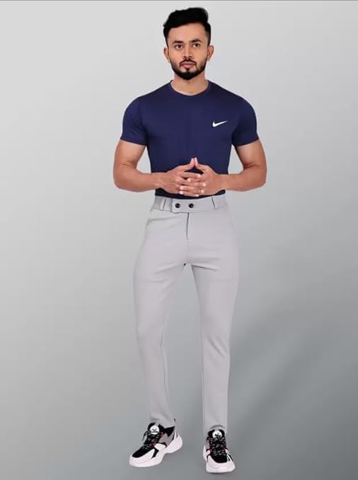 Image of Twill Lycra Men Trouser | Standard Fit Casual & Office Wear | Soft Stretchable Fabric | Comfortable Bottom Wear