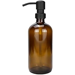 Dispensador De Liquidos De Vidrio Plomkeest Dispensador de jabón de Vidrio de Vidrio Grueso ámbar de 500 ml con Bomba de Acero Inoxidable Dispensador de jabón líquido para baño