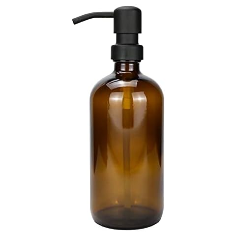 Dispensador de jabón de Vidrio Grueso ámbar de 500 ml con Bomba de Acero Inoxidable Cover