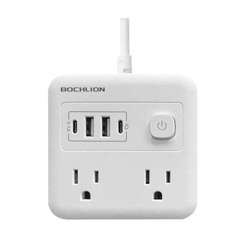 Bochlion Flat Plug Surge Protector Power Board, 1.8m Extension Cable, with 4 USB Wall Chargers...
