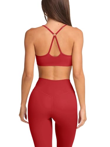 Image of LASLULU Womens Adjustable Spaghetti Straps Sports Bra Sweetheart Neck Wireless Padded Workout Yoga Crop Tops