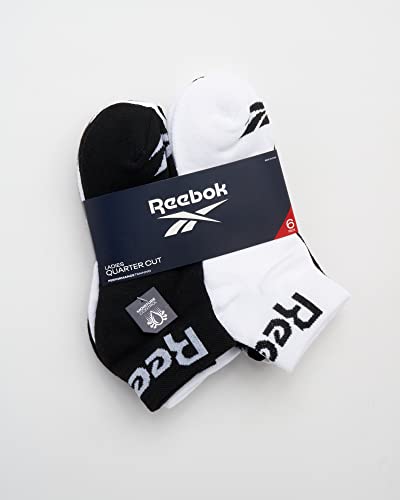 Image of Reebok Womens Quarter Socks Moisture Wicking Cushioned Ankle Socks, 6 Pack | Stretch Performance Fabric, Cushioned Heel & Toe, Secure Arch Support, Quarter Cut, Shoe Size 4-10