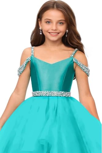 Off Shoulder Pageant Dresses for Girls Puffy Tulle Beaded Flower Girl Dress Birthday Party Ball Gowns for Wedding3
