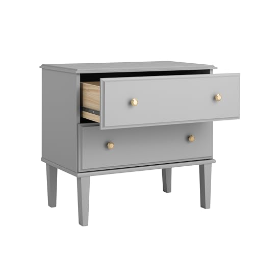 Image of Prepac Lux Nightstand Bedside Table, Grey Nightstand for Bedroom, End Table with 2 Drawers 16 inch D x 27.75 inch W x 25 inch H, GDNR-2302-1